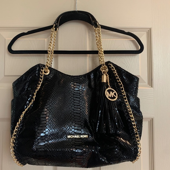 Michael Kors Black Snakeprint Leather Shoulder Handbag - Picture 1 of 9
